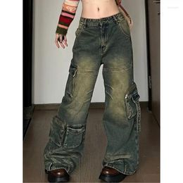 Women's Jeans Pocket Cargo Women American Retro Fashion Straight Leg Loose Wide Pants Harajuku Style Hip Hop Floor Mopping Trousers