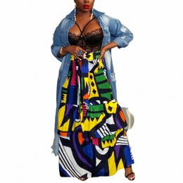 perl Plus Size Cascade Printed Lg Skirt for Women Colourful Mid Waist Female Clothing with Bandage L-3xl F3wB#