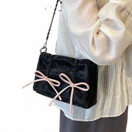 leftside Small Bow Tie Design PU Leather Crossbody Bag Luxury Designer Women 2024 Korean Fi Chain Handbags Shoulder Bag 90pH#