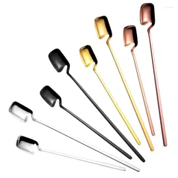 Coffee Scoops 8pcs 304 Stainless Steel Spoon Square Head Ice Wall Hanging Mug Creative Long Handle Juice Mixing