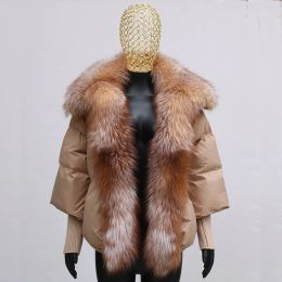 Oversized Winter Warm Real Fox Fur Collar Black Down Coat Women Puffer Outerwear Jackets 2024 Autumn Winter