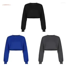 Women's Hoodies Women Pullover Cropped Long Sleeves Sweatshirts Casual Crop Tops Solid Colour Short For Spring Autumn Winter