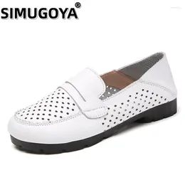 Casual Shoes SIMUGOYA Summer Women Fashion Leather Loafers Ladies Designer Sneakers Hollow Out Breathable Women's Moccasins