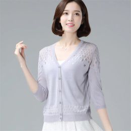 Spring Summer Cardigan Women Hollow Out Shawl Outerwear Girls Knitted Sweater Female Cardigans Women Thin Coat Ladies Lace Tops