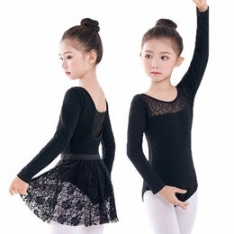 hot Selling Lg/Short Sleeve Black Dance Leotard Lace Skirt Suit Girls Kids Children Ballet Gymnastics Leotard o8e3#