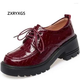 Dress Shoes ZXRYXGS 2024 High Quality Cowhide Patent Leather Woman Heel Large Size British Style Non-slip Trend