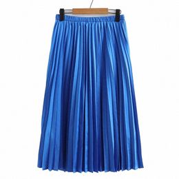 4xl Summer Plus Size Pleated Satin Skirt Women 2023 Spring Elastic Waist Solid Color Calf Length Bottoms Oversized Curve Clothes n0pb#