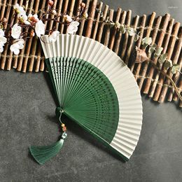 Decorative Figurines Chinese Style Green Folding Fan Classical Dance Hanfu Open And Close Smooth Birthday Gift Carry Po Props