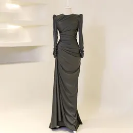 Party Dresses Modest Wedding Guest For Women O Neck Mermaid Formal Dress Black Pleats Draped Chiffon Satin Evening Long