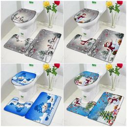 Bath Mats Funny Christmas Mat Set Cute Snowman Xmas Trees Winter Forest Year Kids Home Bathroom Decor Floor Rugs Toilet Lid Cover