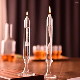 Candle Holders 3 Pcs Taper Glass Oil Lamp Desktop Clear Kerosene Transparent Simple Shape Light