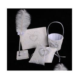 Other Event & Party Supplies Wedding Guest Book Pen Set Ring Pillow Girl Flower Basket Four Pieces Decoration Ornaments Accessories Dr Dhfqv