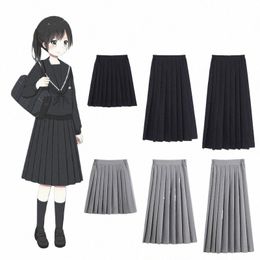 elastic Waist Japanese Student Girls School Uniform Solid Color JK Suit Pleated Skirt Short/Middle/Lg High School Dr D81h#