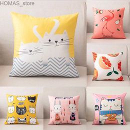 Pillow 45x45cm Nordic ins cartoon printing square case living room sofa office seat cushion cover home decoration Y240401