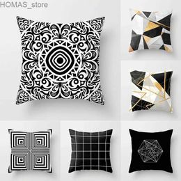 Pillow 45x45cm black and white simple fashion geometric case sofa Car Office decoration Cushion cover bedroom home decor Y240401