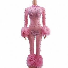 nightclub Stage Wear Las Vegas Women Rhineste Jumpsuits Party Dance Rave Festival Drag Queen Outfit Purple Pink White Red Gold w098#