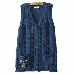 4xl Plus Size Sweater Vests Women Autumn Winter 3D Crochet Fr Jumpers Fi Hollow Out V-Neck Sleevel Knitted Cardigan T3Un#