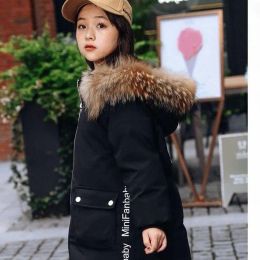 Down Coat 2021 Girl Clothing Winter Warm Hooded Jacket Cotton-Padded Long Clothes Children Thicken Parka Overcoat Faux Fur 4-14 Y Drop Dhged