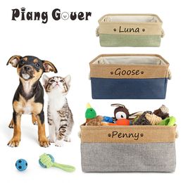 Custom Name Dog Toy Basket Cat Pet Foldable Box Print Personalised ID Storage Baskets For Clothes Pet Accessories