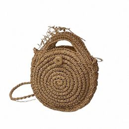 round Straw Crossbody Bag Handmade Woven Shoulder Bag For Women Summer Beach Bag Bohemia Travel Small Handbag and Purse R0Bs#