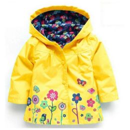 Flowers Girls Jackets Autumn Waterproof Kids Jacket Windbreaker Coat Hooded Casual Girls Raincoat 2-6 Year Old Children Clothing