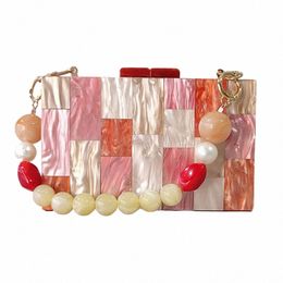 acrylic Box Bridal Clutch Purse Bag Luxury Wedding Pearl Orange Plaid Party Pvc Beach Summer Factory Mini Small Wallet Handbags 96Lm#