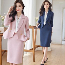 Women's Two Piece Pants Pink Suit Skirt Female Autumn 2024 Business Temperament Style Host Formal Work Clothes