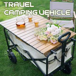 Camp Furniture Portable Wheeled Folding Cart Waggon Large Capacity Cart Table Board Garden Park outdoor beach Camping carts Barbecue Trolley YQ240330