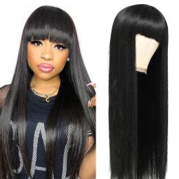 Парики длинные прямые парики с челкой для чернокожих женщин -парики синтетические волосы теплостойкие парики