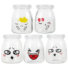 Storage Bottles 5 Pcs Glass Yoghourt Jars Milk Bottle Pudding With Lid To Bake Dessert Cups Jelly