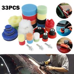 33pcs Car Polish Pad Kit Self-Adhesive Buffing Waxing Sponge Foam Wool Wheel Polishing Disc For Car Polisher M14 Drill Adapter