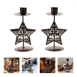 Candle Holders 2 Pcs Christmas Wrought Iron Holder Base Portable Stand Candlestick Practical Household