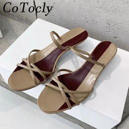 Casual Shoes Summer Kitten Heel Sandals Woman Narrow Band Mixed Colors Genuine Leather Party Low Heels Gladiator Women