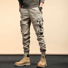 Outdoor Multi Pocket Trousers for Men Work Overalls Drawstring Tactical Military Work Cargo Multi-tool Trekking Big Size Pants