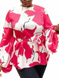 plus Size 5XL VONDA Women Blouses Lg Lantern Sleeve Bohemian Floral Printed Shirts Autumn Belted Casual Tunic Tops Blusas H6mz#