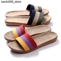 Sandals Suihyung Summer Flax Slippers Womens Casual Linen Slides Multi style Anti slip EVA Home Flip Floor Indoor Shoes Womens Sandals Q240330