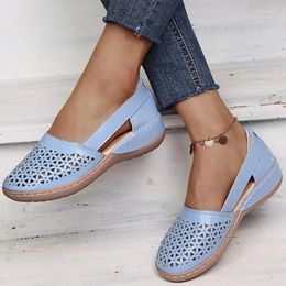 Casual Shoes Vintage Pu Leather Hollow Flat Women's Spring And Summer Thick Soles Diagonal Comfortable Sandals Size 44