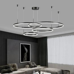 عصابة 5 حلقة LED أضواء قلادة قابلة للذهول الأسود الأسود لبني غرفة نوم معيشة غرفة الطعام الثريا ديكور المنزل الإضاءة