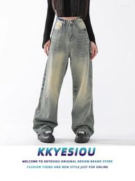 Women's Jeans American Retro Trendy High Waisted For Men And Women Washed Yellow Mud Hip-hop Wide Leg Casual Straight