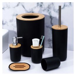 Heads Black Bathroom Accessories Sets Toothbrush Holder Soap Dispenser Toilet Brush Trash Can Toothpaste Dispenser Bathroom Essential