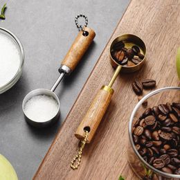 Coffee Scoops 14ml Stainless Steel Gold Measuring Spoon Walnut Wood Graduated Cup Kitchen Baking Seasoning