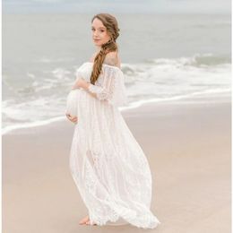 Summer Maternity Lace Dresses Boho Maternity Pography Dress Slash Neck Pregnancy Casual Long Dress 240319