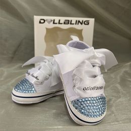 2. Girl Canvas Sneakers Newborn Baby Boy Rhinestone Espadrilles Personalised Name Date Infant Crib Shoes and Pacifier Set