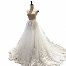 custom Made Luxury Lace Appliques Detachable Train Wedding Removable Skirt For Dres Bridal Overskirt l4f9#