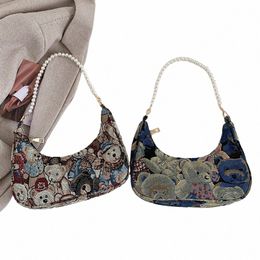 cute Kawaii Half-mo Small Armpit Bag Women Fi Top-Handle Handbag Bear Totes Summer Bags Girl Pearl Women Shoulder Bag o2Na#