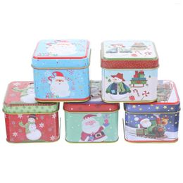 Storage Bottles 5Pcs Christmas Tinplate Candy Box Square Cookie Boxes Exquisite Jar Gift (Red Snowman Skiing