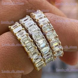 Band Rings Huitan Luxury Micro Paved Square Cubic Zirconia Promise Love Rings for Women Engagement Wedding Jewelry Hot Sale Drop Ship Ring T240330