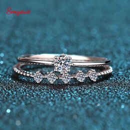 Smyoue 0.1CT Moissanite Wedding Ring Bridal Set Platinum Plated 925 Sterling Silver Luxury Quality Jewets Partiage Ring