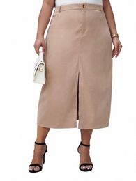 gibsie Plus Size Solid Split Frt Bodyc Lg Skirts Women 2024 Spring New Elegant Office Ladies High Waisted Skirts Female Y4AN#