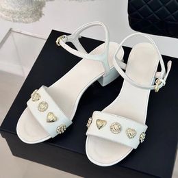 genuine leather women high heel sandals open peep toe high quality model summer new arrive rhinestone decor ankle buckle strap women designer sandals